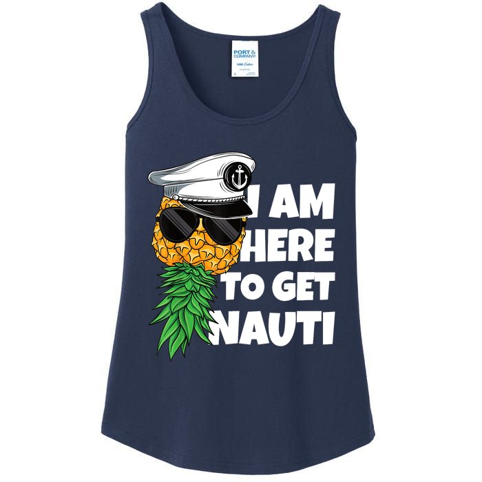 Here To Get Nauti Cruise Boat Upside Down Pineapple Swinger Ladies Essential Tank