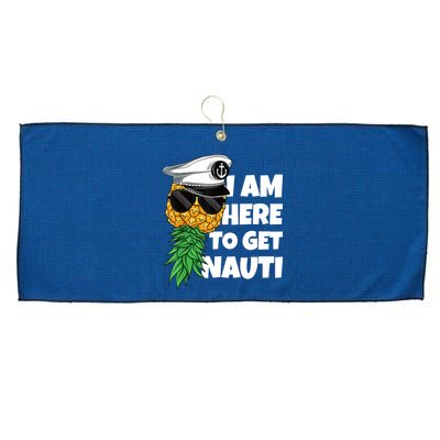 Here To Get Nauti Cruise Boat Upside Down Pineapple Swinger Large Microfiber Waffle Golf Towel