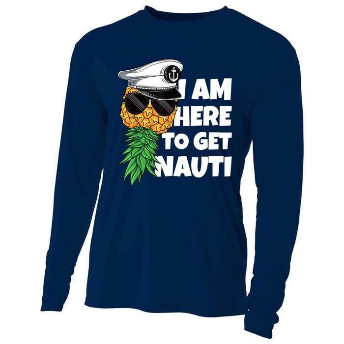 Here To Get Nauti Cruise Boat Upside Down Pineapple Swinger Cooling Performance Long Sleeve Crew