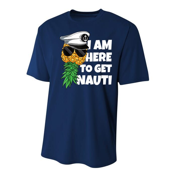 Here To Get Nauti Cruise Boat Upside Down Pineapple Swinger Youth Performance Sprint T-Shirt