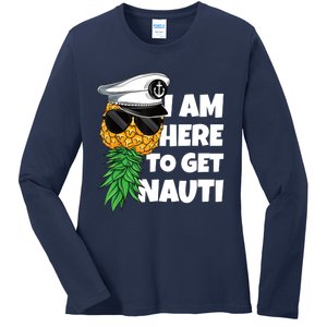 Here To Get Nauti Cruise Boat Upside Down Pineapple Swinger Ladies Long Sleeve Shirt