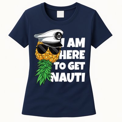 Here To Get Nauti Cruise Boat Upside Down Pineapple Swinger Womens T-Shirt