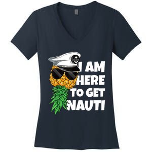 Here To Get Nauti Cruise Boat Upside Down Pineapple Swinger Women's V-Neck T-Shirt