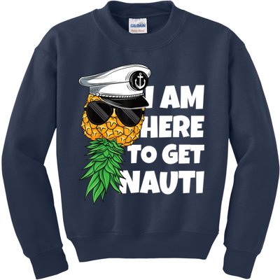 Here To Get Nauti Cruise Boat Upside Down Pineapple Swinger Kids Sweatshirt