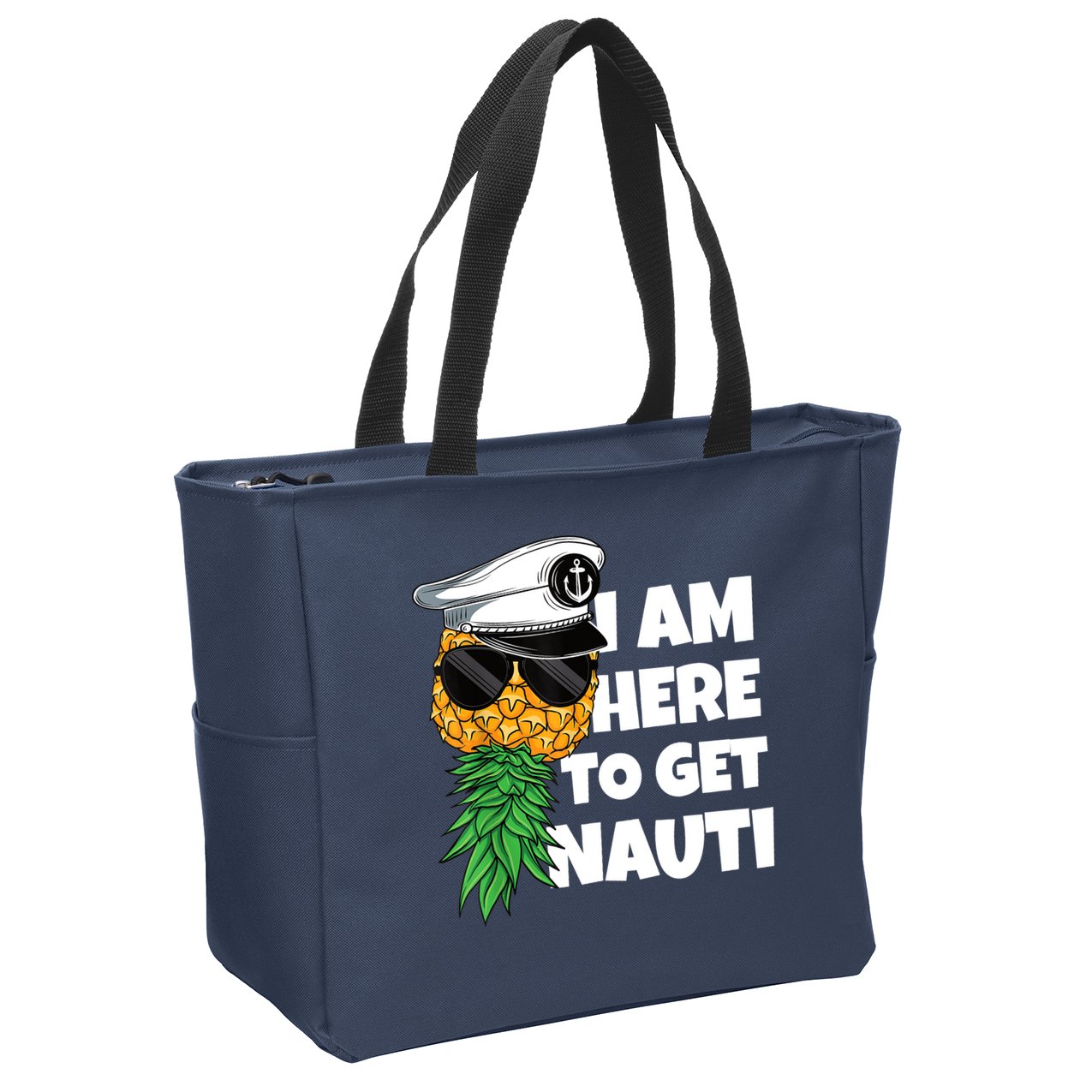 Here To Get Nauti Cruise Boat Upside Down Pineapple Swinger Zip Tote Bag