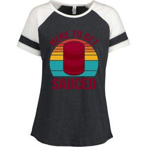 Here To Get Sauced Funny Retro Enza Ladies Jersey Colorblock Tee