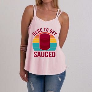 Here To Get Sauced Funny Retro Women's Strappy Tank