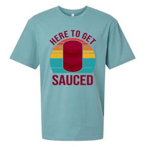 Here To Get Sauced Funny Retro Sueded Cloud Jersey T-Shirt