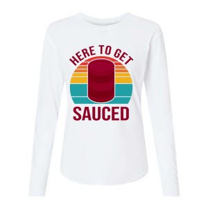 Here To Get Sauced Funny Retro Womens Cotton Relaxed Long Sleeve T-Shirt