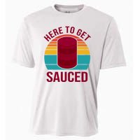 Here To Get Sauced Funny Retro Cooling Performance Crew T-Shirt