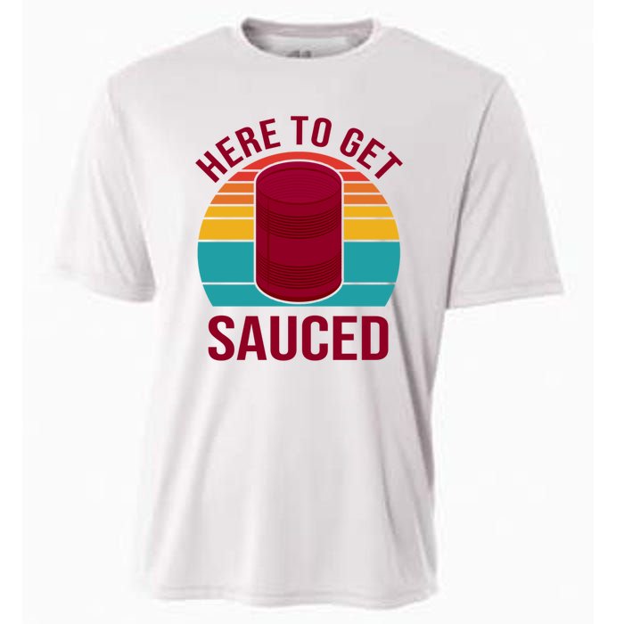 Here To Get Sauced Funny Retro Cooling Performance Crew T-Shirt