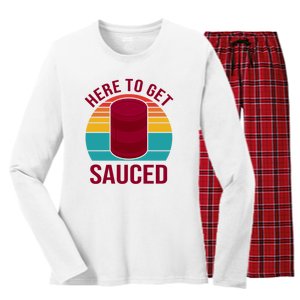 Here To Get Sauced Funny Retro Women's Long Sleeve Flannel Pajama Set 