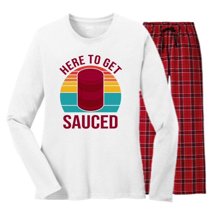 Here To Get Sauced Funny Retro Women's Long Sleeve Flannel Pajama Set 