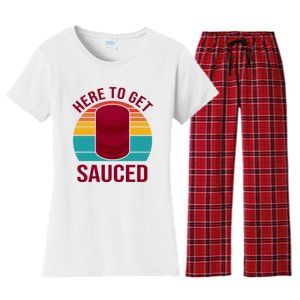 Here To Get Sauced Funny Retro Women's Flannel Pajama Set