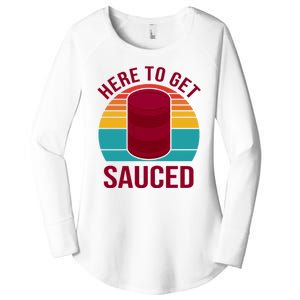 Here To Get Sauced Funny Retro Women's Perfect Tri Tunic Long Sleeve Shirt