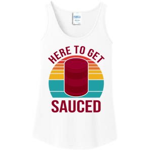 Here To Get Sauced Funny Retro Ladies Essential Tank