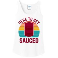 Here To Get Sauced Funny Retro Ladies Essential Tank