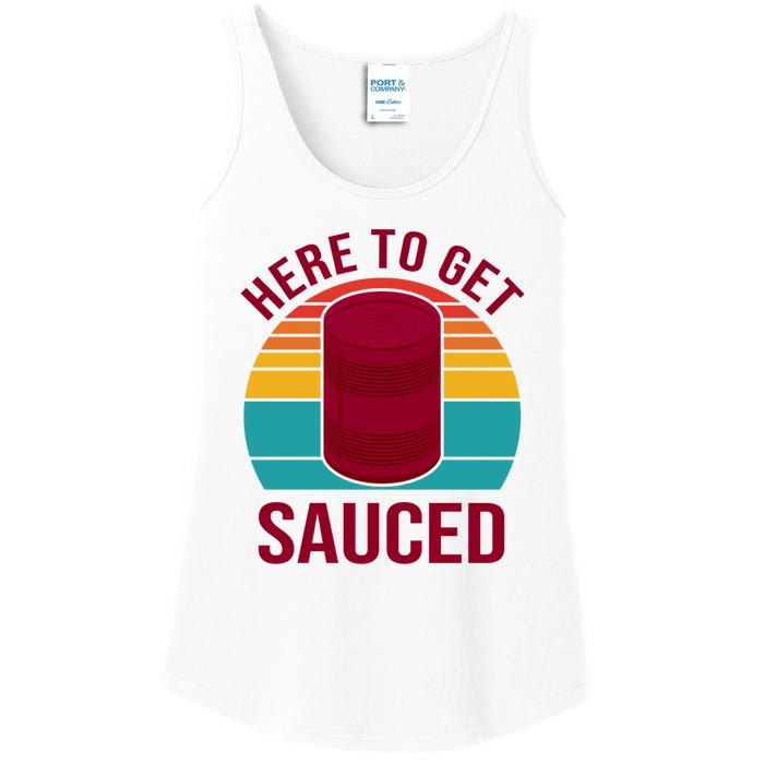 Here To Get Sauced Funny Retro Ladies Essential Tank