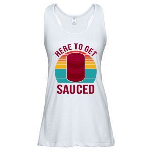 Here To Get Sauced Funny Retro Ladies Essential Flowy Tank