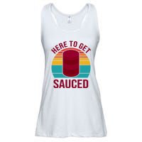 Here To Get Sauced Funny Retro Ladies Essential Flowy Tank