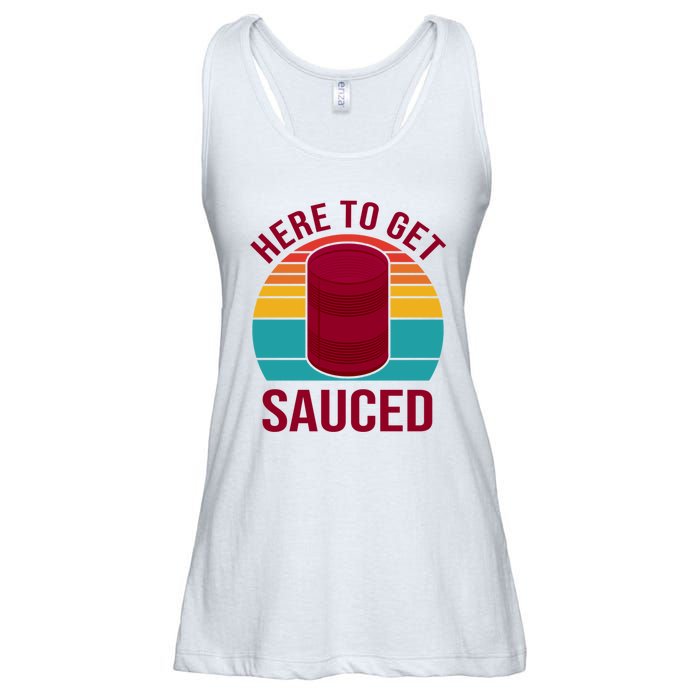 Here To Get Sauced Funny Retro Ladies Essential Flowy Tank