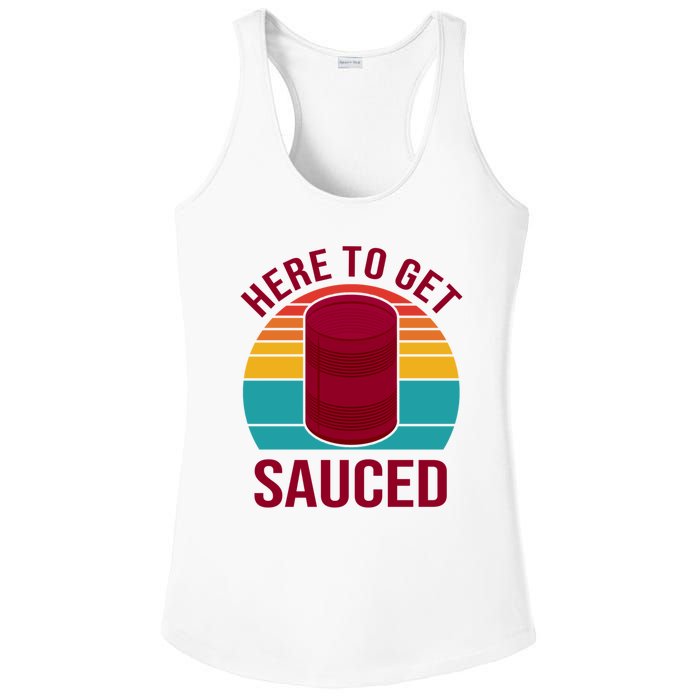 Here To Get Sauced Funny Retro Ladies PosiCharge Competitor Racerback Tank