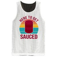 Here To Get Sauced Funny Retro Mesh Reversible Basketball Jersey Tank