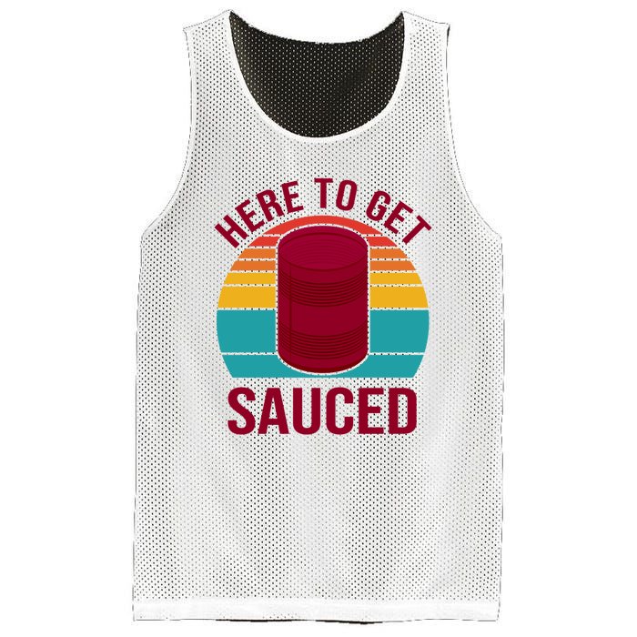 Here To Get Sauced Funny Retro Mesh Reversible Basketball Jersey Tank