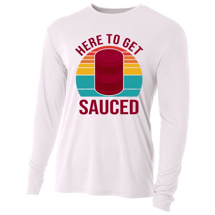 Here To Get Sauced Funny Retro Cooling Performance Long Sleeve Crew