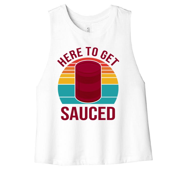 Here To Get Sauced Funny Retro Women's Racerback Cropped Tank