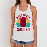 Here To Get Sauced Funny Retro Women's Knotted Racerback Tank