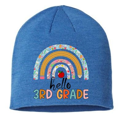 Hello Third Grade Rainbow First Day Of 3Rd Grade Teacher Funny Gift Sustainable Beanie