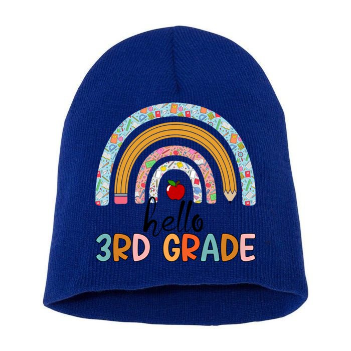 Hello Third Grade Rainbow First Day Of 3Rd Grade Teacher Funny Gift Short Acrylic Beanie