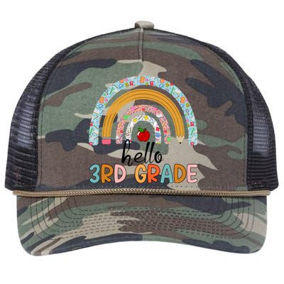 Hello Third Grade Rainbow First Day Of 3Rd Grade Teacher Funny Gift Retro Rope Trucker Hat Cap