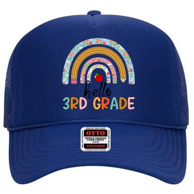 Hello Third Grade Rainbow First Day Of 3Rd Grade Teacher Funny Gift High Crown Mesh Back Trucker Hat