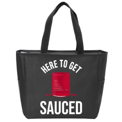 Here To Get Sauced Funny Zip Tote Bag