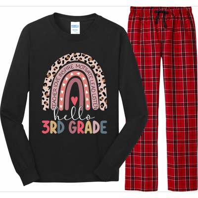 Hello Third Grade Rainbow Leopard Print 3Rd Grade Teacher Meaningful Gift Long Sleeve Pajama Set