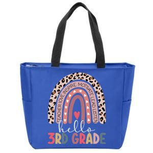 Hello Third Grade Rainbow Leopard Print 3Rd Grade Teacher Meaningful Gift Zip Tote Bag