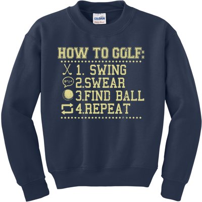 How To Golf Funny Vintage Tee For Golfers Golf Lover Kids Sweatshirt