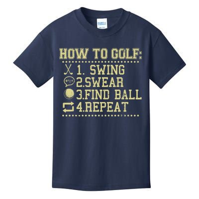 How To Golf Funny Vintage Tee For Golfers Golf Lover Kids T-Shirt