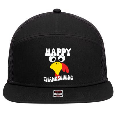 Happy Thanksigiving Gobble Turkey Face 7 Panel Mesh Trucker Snapback Hat