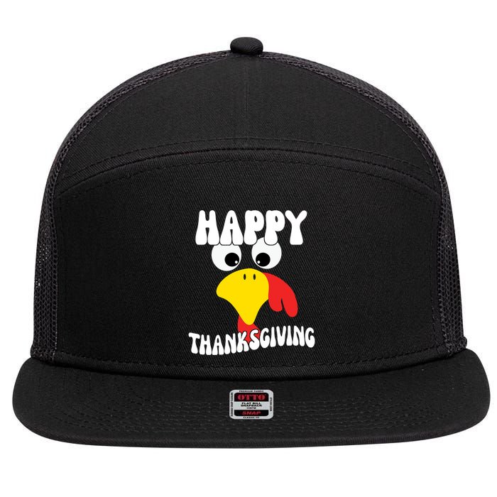 Happy Thanksigiving Gobble Turkey Face 7 Panel Mesh Trucker Snapback Hat