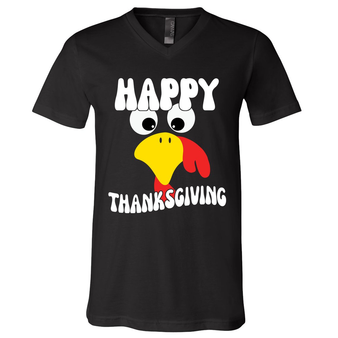 Happy Thanksigiving Gobble Turkey Face V-Neck T-Shirt