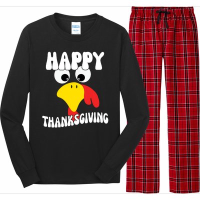 Happy Thanksigiving Gobble Turkey Face Long Sleeve Pajama Set