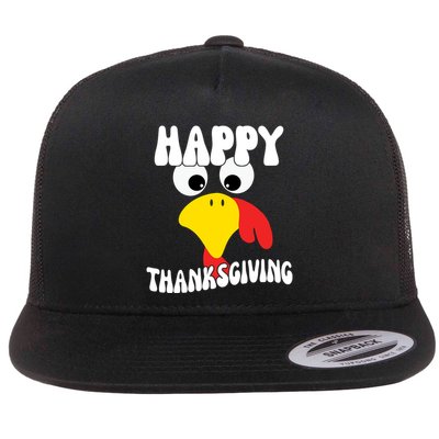 Happy Thanksigiving Gobble Turkey Face Flat Bill Trucker Hat
