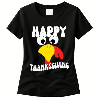 Happy Thanksigiving Gobble Turkey Face Womens T-Shirt