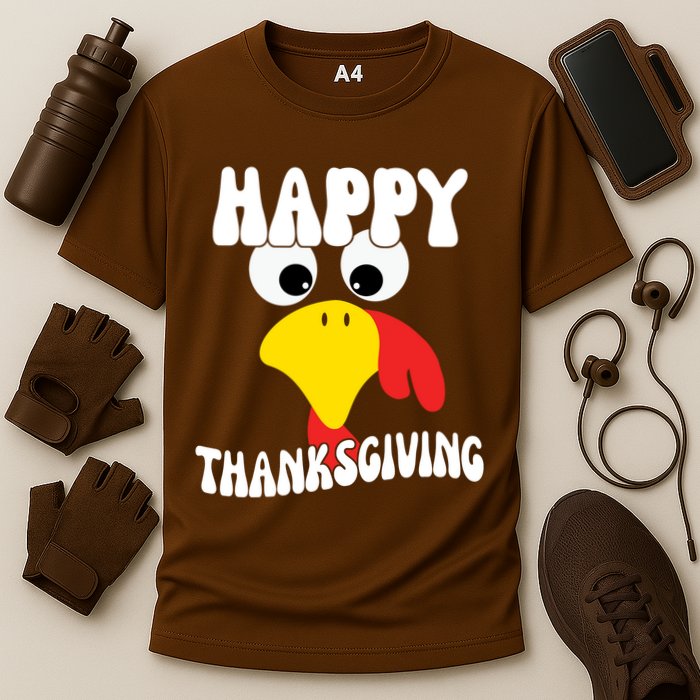 Happy Thanksigiving Gobble Turkey Face Cooling Performance Crew T-Shirt