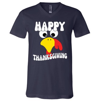 Happy Thanksigiving Gobble Turkey Face V-Neck T-Shirt