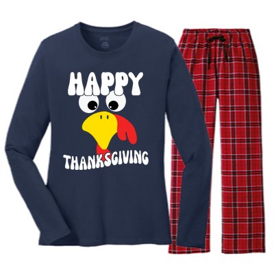 Happy Thanksigiving Gobble Turkey Face Women's Long Sleeve Flannel Pajama Set 