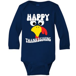 Happy Thanksigiving Gobble Turkey Face Baby Long Sleeve Bodysuit